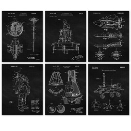 Vintage Space Exploration Patent Prints, 6 (8x10) Unframed Photos, Wall Art Decor Gift for Home Office Gears Garage Man Cave School College Student Teacher Coach NASA Aviation Astronomy Engineer Champ