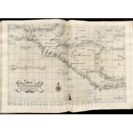 Historical Map, 1647 Carta particolare del'India Occidentale Che contiene il Golfo de Veragua, la Baia di Honduras nel' mare del'Noort eI' Parte del' mare di Zur, Vintage Wall Art : 24in x 18in