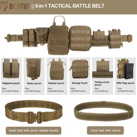 BOMTURN Tactical Battle Belt with Pouches Accessories Law Enforcement Duty Belts Combat Belt Military Utility Police Belt 8ps