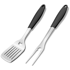 Svailse Barbecue Utensils Set, 2 Pieces, High Quality Heavy Duty Stainless Steel Barbecue Accessories Set, Spatula and Fork with Heat Resistant Handle for Barbecue, BBQ Utensils Set for Outdoor Use