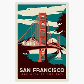 San Francisco Golden Gate Bridge Retro Poster Bumper Sticker Window Vinyl Decal 5"