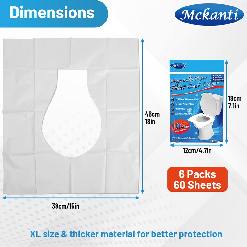 Mckanti Toilet Seat Covers Disposable - 60 Pack XL Flushable