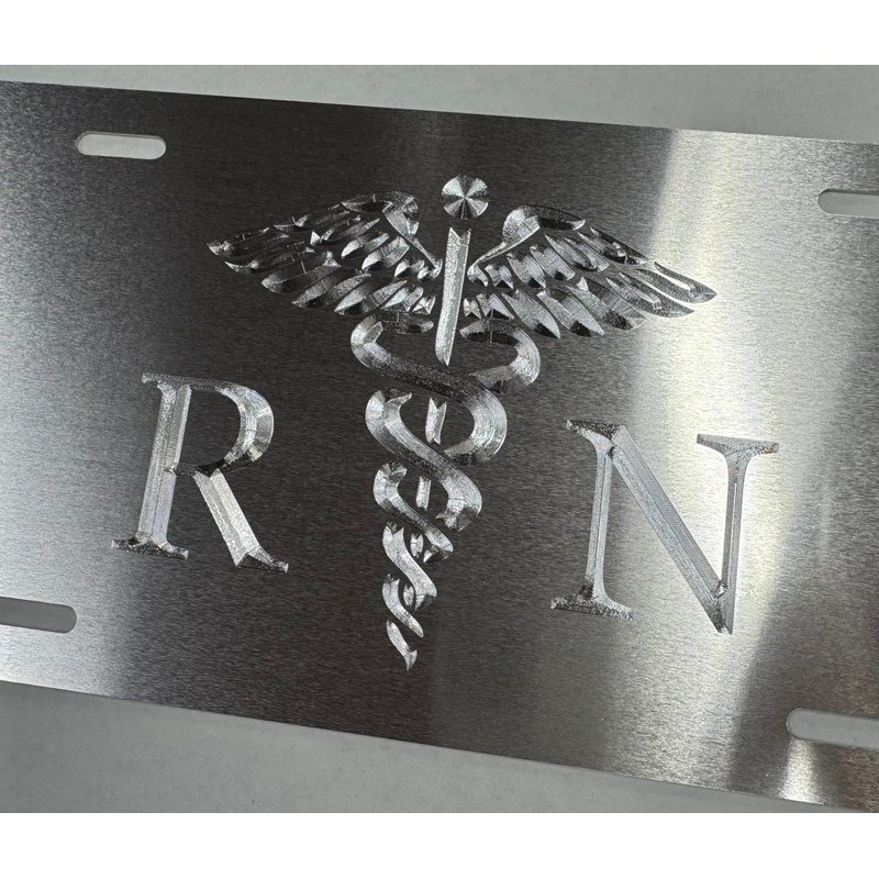 Engraved Silver On Silver RN Nurse Car Tag Diamond Etched
