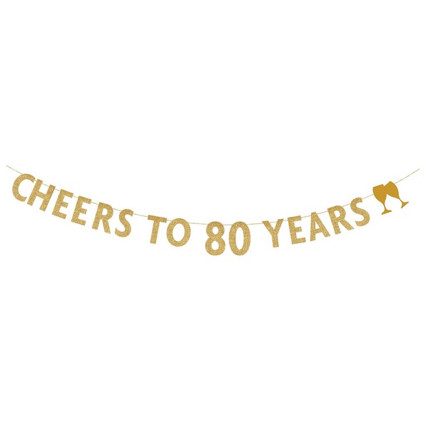 MAGJUCHE Gold glitter Cheers to 80 years banner,80th birthday party decorations
