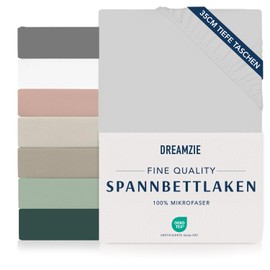 Dreamzie Fitted Sheet 90 x 190/200 cm - 35 cm Deep Pocket - 100% Microfibre Bed Sheet - Grey, Tested for Harmful Substances (Oeko Tex), Bed Sheet with Elastic Band