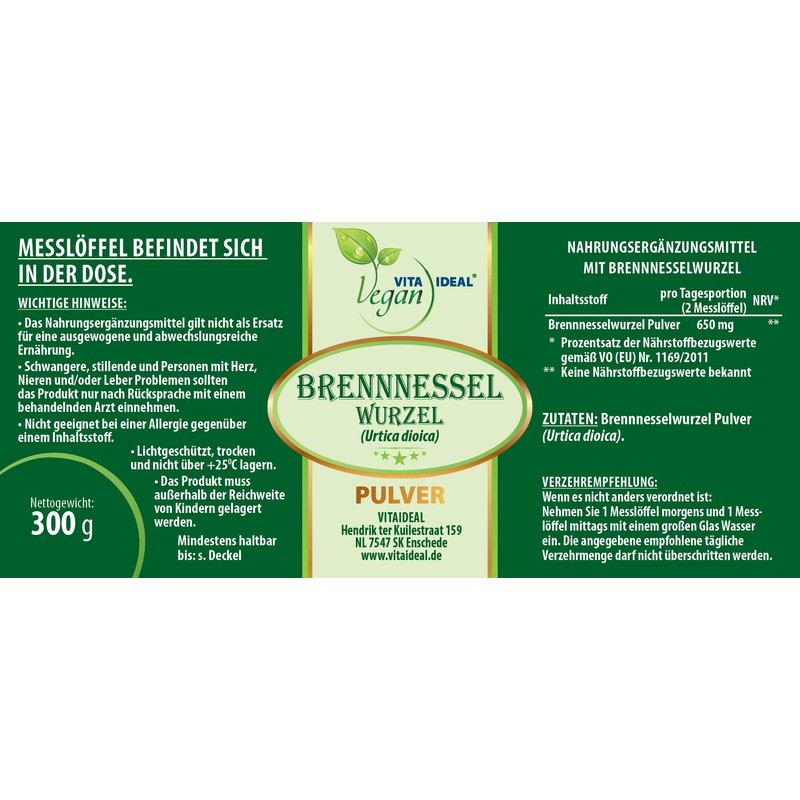 VITA IDEAL Vegan Burning Nettle - Root 300 g Powder