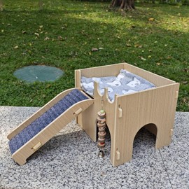 Guinea Pig Hideout, Small Animals House with | Mat Ramp | Cave | Blanket | Toy |, Wooden Detachable Castle for Guinea Pig Cages Accessories, Bed Hut Habitats for Hamster Bunny Playing Sleeping Hiding