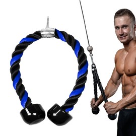 Tricep Rope Cable Attachment Pull Down 27 inch Heavy Duty Handle Nylon Rope Anti-Slip with Steel Hook for Gym Workout Exercise (Blue 27'')