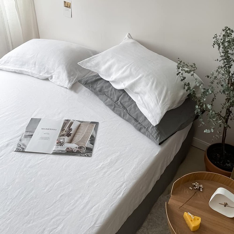 Simple&Opulence Double Fitted Sheet, 100% Natural Linen Bed Sheet with