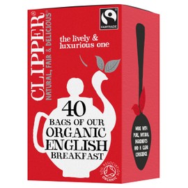 Clipper Fairtrade Organic English Breakfast Tea Bags | Black Tea Bags | Natural, Unbleached, Plant-Based Biodegradable & Sustainable Teabags | Eco Conscious, Non GM & Fair Trade Tea (40 Teabags)