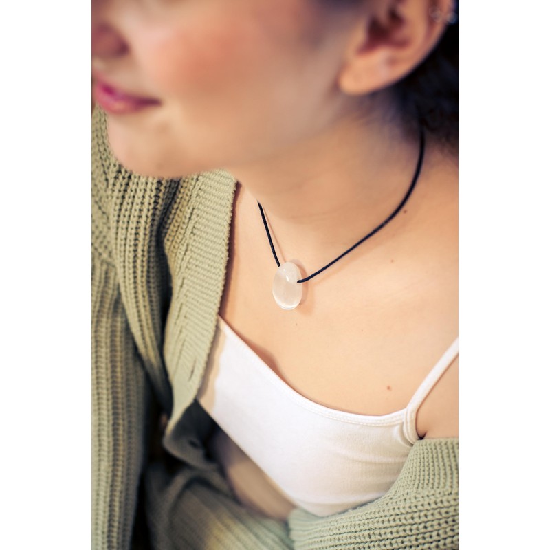 Lebensquelle Plus Selenite drop pendant, drilled tumbled stone pendant with