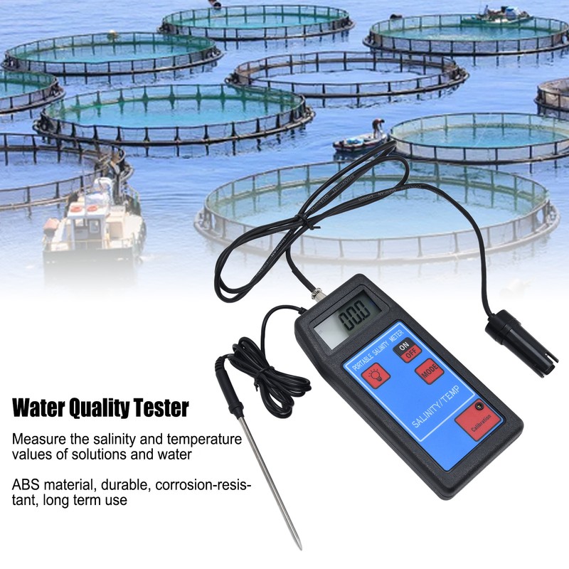 Portable Salinity TEMP Meter Multifunction Water Quality Analyzer for Aquarium