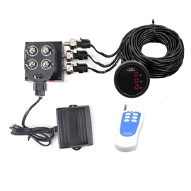 ZHSYMX 12V Air ride manifold Air ride Suspension manifold 4-valve with 6-Button Wireless Remote Controller, equipped with Three Display Air Pressure Gauge