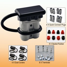 4 Pack 50AMP Battery Quick Connect Disconnect Kit - 6-12 Gauge Wire Harness Plug Set for Winch, RV, Truck, Car, ATV, Motor - Heavy Duty Power Connector with Cables (Gray)