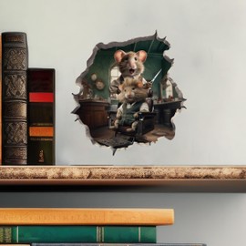 Barber Mouse in Hole Decal - 3D Wall Sticker
