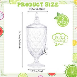 Bokon 1.3 Gallon Drink Dispensers for Parties Crystal Iced Beverage Dispenser with Stand and Spigot, Glass Liquid Containers Wide Mouth Beverage Server for Juice Tea Wedding (Delicate,2 Pieces)