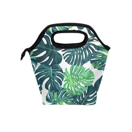 Lunch Bag Tote Handbag Neoprene lunchbox Food Container Tropical Palm Leaves Decor With Stylish Floral Printed Insulated Gourmet Tote Cooler Warm Pouch For Women Men Kids for School or Work