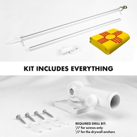 G128 Combo Pack: 5 Ft Aluminum Spinning Flagpole (Silver) & New Mexico NM State Flag 2.5x4 Ft, StormFlyer Series Embroidered 220GSM Spun Polyester | Pole with Flag Included