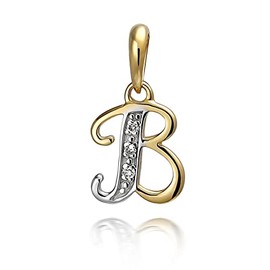NKlaus Women's Necklace Pendant Letter with 3 White Diamonds 333 Yellow Gold 8 Carat Bicolour Alphabet, Yellow Gold