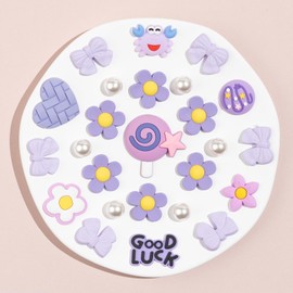 COYWX 25PCS Purple Shoe Charms for Girls & Women, Ocean-Inspired DIY Set with Pearl, Bowknot, Flower, Heart, Lollipop, Crab for Beach Outfits, Parties & Gifts