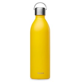 Qwetch - Matt Insulated Flask Active Yellow Curry 1 Litre - Drinking Bottle with Recycled Stainless Steel Handle - Cold for 24 Hours and Hot for 12 Hours - Waterproof, BPA Free & Compact