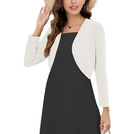Ylhystrical Women's Long Sleeve Shrugs for Dresses White Small Open Front Bolero Knit Sweaters Ladies Lightweight Comfy Jackets Cropped Tops Shawls Wraps Cardigan Short Sweater Cover Up