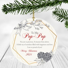 Merry Christmas Tree Ornaments Family 2024 - to My Pop-Pop, I Am So Proud for You - Romantic Ornament Gift for Pop-Pop Ornament 3 Inch Plastic Circle Flat
