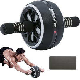 A.F.N.A.L Rodillo de rueda AB para hombres y mujeres, ejercicio abdominal, ejercicio para gimnasio y hogar, equipo de entrenamiento de fuerza con rodillera (blanco y negro), 12 pulgadas de ancho