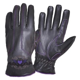 UNIK Women's Purple Tribal Heart Full-Finger Cowhide Leather Gloves - Black (M)