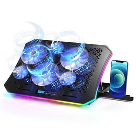 KeiBn KeiBn Upgarde Laptop Cooling Pad, RGB Lights Laptop Cooler 6 Fans for 15.6-17.3 Inch Laptops, 7 Height Stands, 10 Modes Light, 2 USB Ports, Desk or Lap Use (A8,Blue)