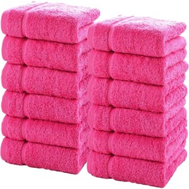TEXTILESY 12X Face Cloth Towels (30 x 30 cm) 100% Egyptian Cotton Flannel Washcloth Set 600GSM Highly Absorbent Gym Spa Fingertip Towels (Pink), FT-12