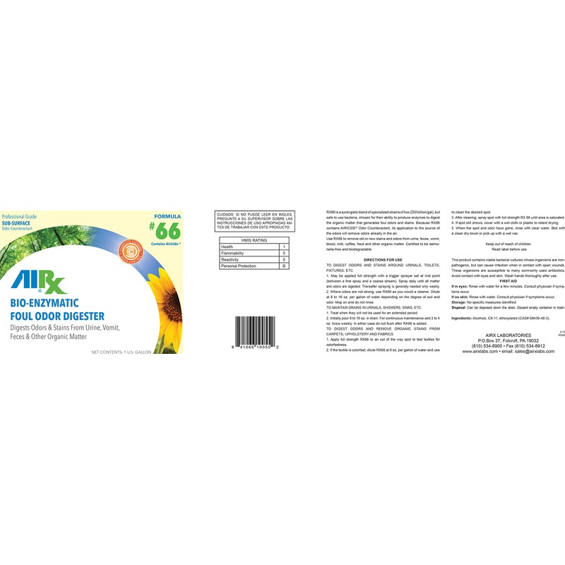 Airx RX 66 Bio-Enzymatic Foul Odor Digester, 1 Gallon Bottle