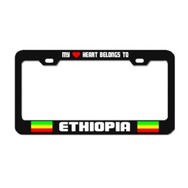 My Heart Belongs to Ethiopia License Plate Frames Flag Country Politics Black Metal Auto Car Truck SUV Aluminum