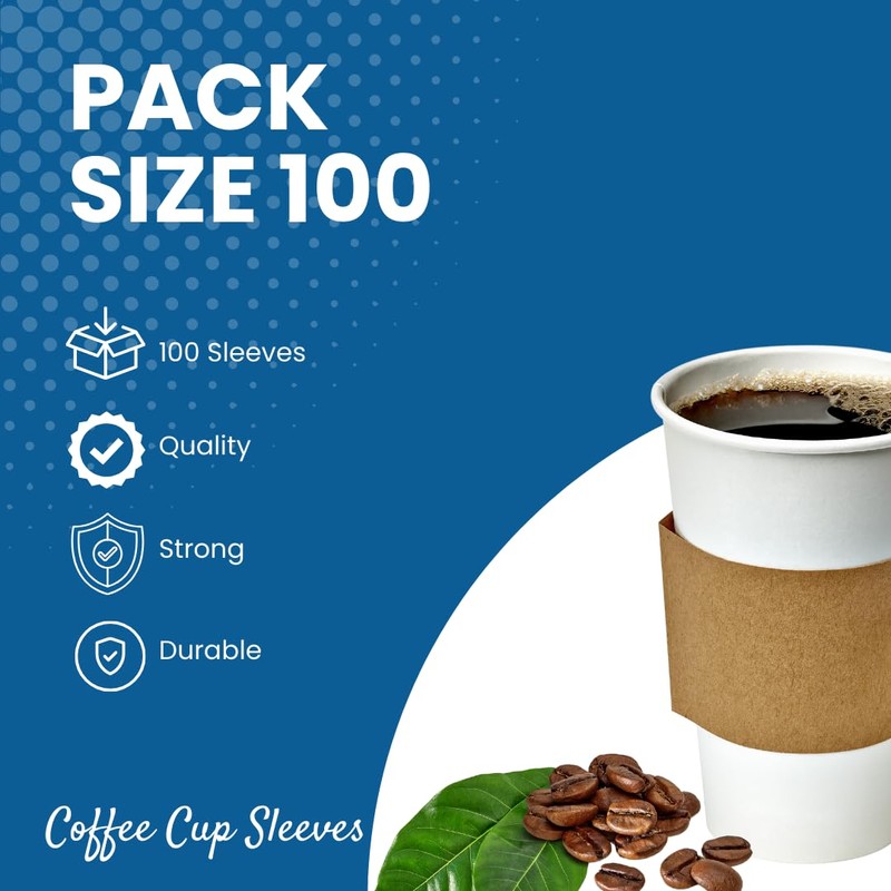 100 x 12oz /16oz Kraft Coffee Cup Sleeves Disposable Large