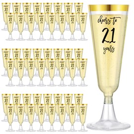 48 Pack Cheers to 21st Gold Rimmed Plastic Champagne Flutes 21st Birthday Party Toasting Glasses 5 Oz Disposable 21 Years Fancy Cocktail Cups for Celebrate Twenty One Anniversary Party Supplies