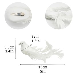 FBIRDY 4pcs Artificial Birds Doves White Doves Decorative Birds Artificial Foam Feather Birds Ornament for Wedding Wreaths Craft Christmas Tree Decorations