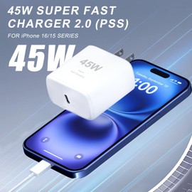 for iPhone 16 Pro Max Charger 45W USB C iPhone 16 Charger Block Fast Charging with 6.6FT Long Type C Cord Cable for iPhone 16 Pro/Pro Max/Plus, i-Pad Pro/Mini/Air, Galaxy S24/S23/S22Ultra