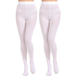 Paralinda 2 Pairs Women's Solid Color Tights 80D, Soft Opaque Microfiber Tights (White, XXL/3XL)