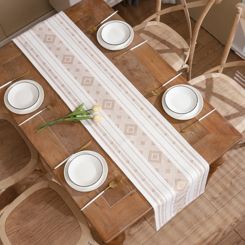 Tosleo Boho Table Runner Khaki Stripe Table Runner for Modern