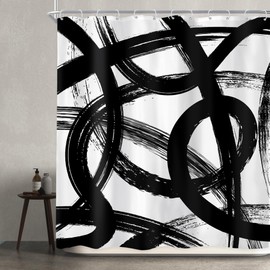 Newsely Black White Abstract Shower Curtain 72Wx72L Inch Modern Graffiti Minimalist Line Simple Shower Curtain Bathroom Set Sketch Cool Unique Waterproof Bath Decoration Accessories Home Decor