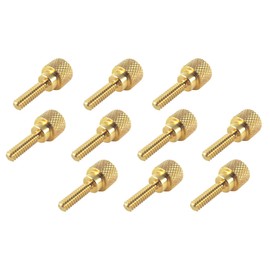 10 Pack 6-32 x 1/2 Inch Threads Solid Brass Diamond Knurled Thumb Screws Knobs with Straight Shoulders Right-Hand Threads SAE Flat Tip Uncoated (6-32 x 1/2 inch long threads)