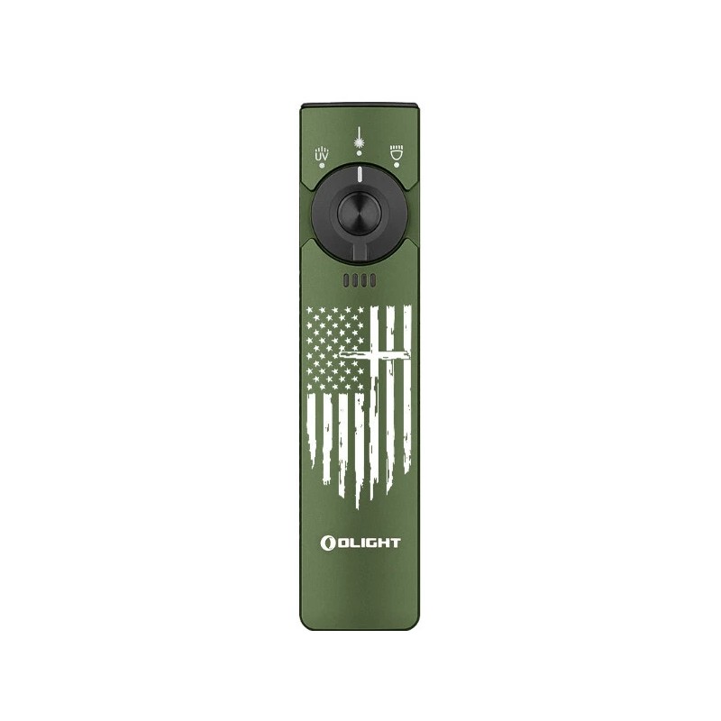 Olight Arkfeld Pro OD Green CW w/Amercian Flag, LED Light/UV/Green
