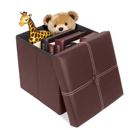 ShellKingdom Small Folding Storage Ottoman Cube, Faux Leather Storage Footrest Bench, Foot Rest Stool for Home, Living Room, Bedroom, Dorm, 11.8 x 11.8 x 11.8 inches (Brown)