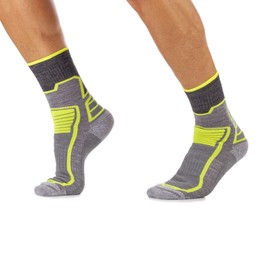 MICO Trekking socks, short, medium, made of Micotex + Lycra fibre, natural merino, ultralight, unisex for men and women, sporty, Anthracite/Fluo Yellow