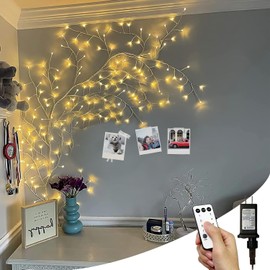 NIDISETPJAS Enchanted Willow Vine Lights with Remote, Christmas Swags Decorations Indoor Room Decor, 18 Branches 144 LEDs Lighted Willow Vine Lights for Walls Bedroom Home Decor, White Branch