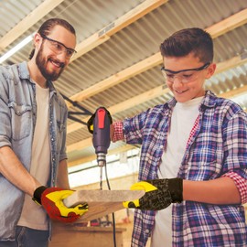 FEISHDEK Kids Genuine Leather Work Gloves, Safety Gloves, Touch Screen, Reflective, Breathable Design, for Children Age 2-12 (Black 2 Pairs, Medium (6-9 Years Old))