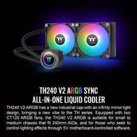 Thermaltake TH240 ARGB Sync V2 CPU Liquid Cooler/AlO Liquid Cooling/Fan 120mm*2/PWM 500~2000 RPM/Mirror Waterblock/MB ARGB Sync Control, CL-W361-PL12SW-A , Black