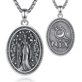 AEONSLOVE 925 Sterling Silver Nyx Goddess Necklace Greek Mythology Jewelry Moon Goddess Pendant Vintage Greek Jewelry Gifts for Women