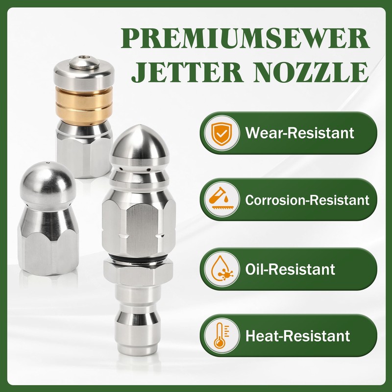 Sewer Jetter Nozzle Kit, 3-Pack Stainless Steel Jet Nozzles with