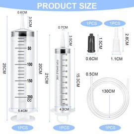 OFFCUP Syringe with Hose, 2 Pieces Plastic Syringe 100 ml + 200 ml Dosing Syringe Plastic Syringes Reusable Plastic Syringe, Liquid Syringe for Animal Feeding, Industrial and Garden